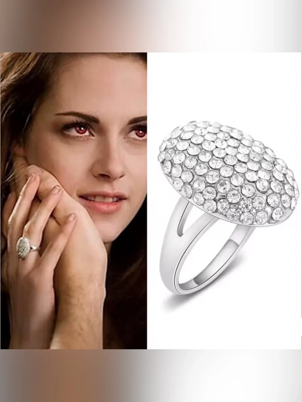 Italian Jewelry Boutique Silver Plated Sparkling Crystal Cocktail Ring Sz 8 NWOT